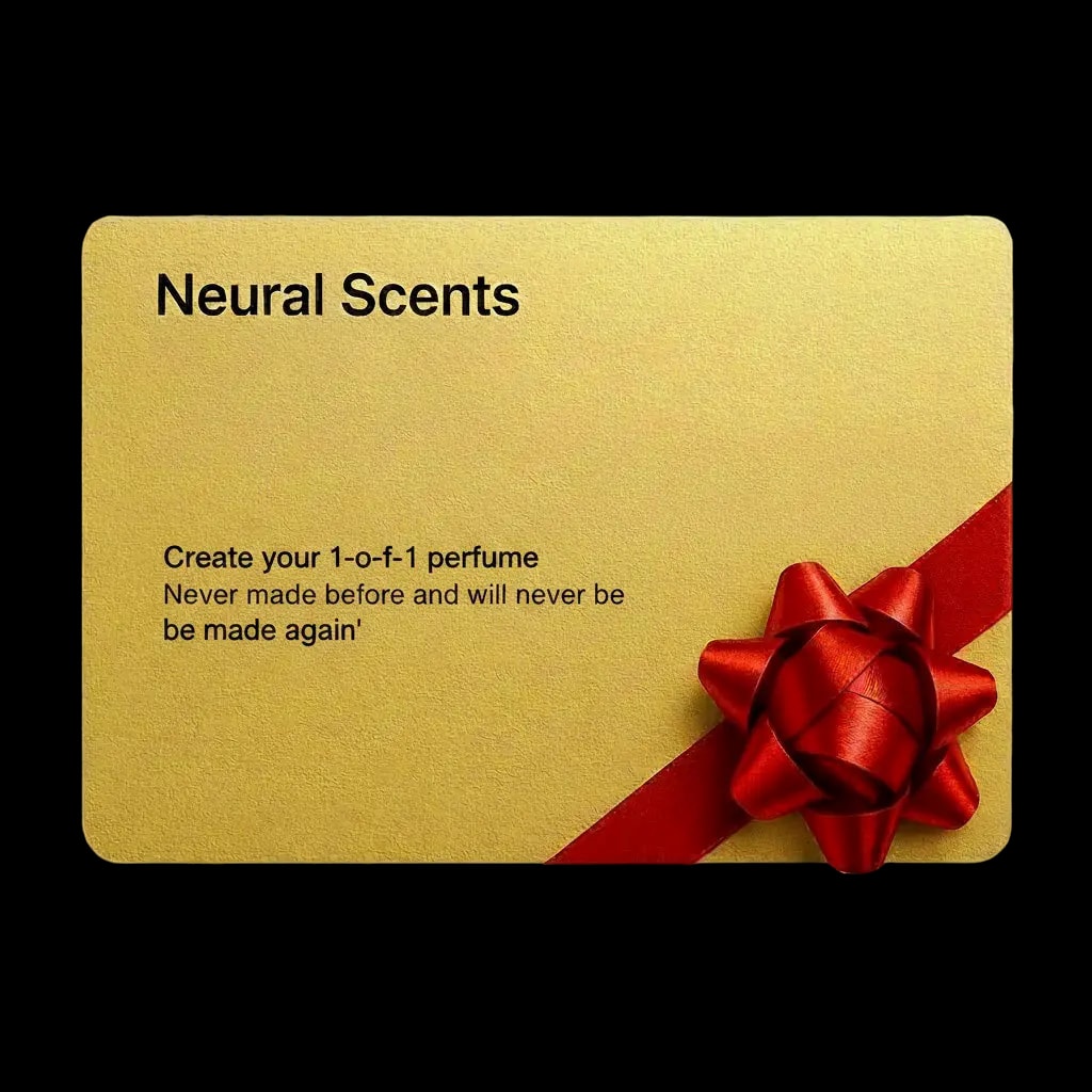 Neural Scents gift card — create your 1-of-1 perfume, never made before and will never be made again.