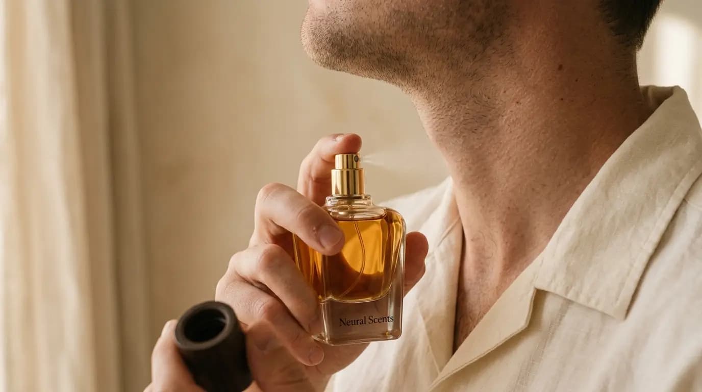 Person spraying NeuralScents fragrance bottle