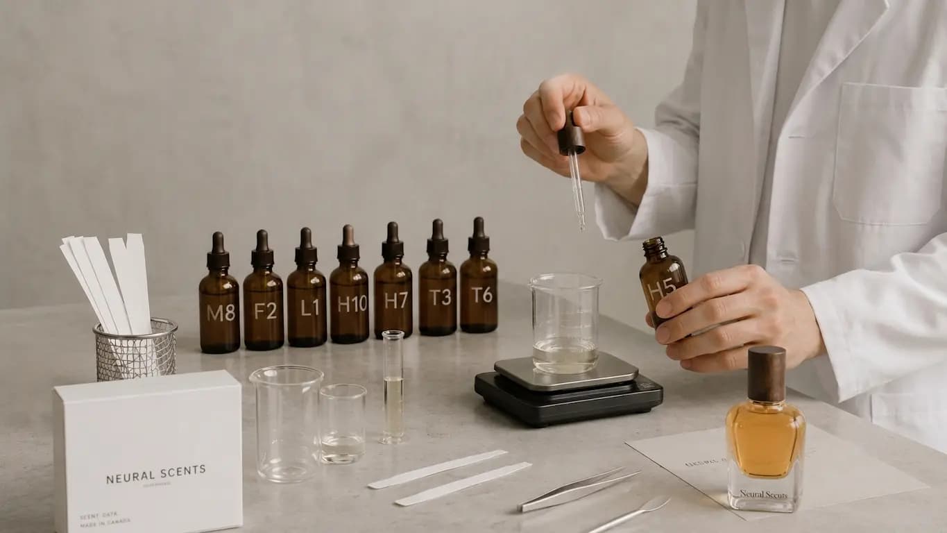 Fragrance blending machine dispensing a scent